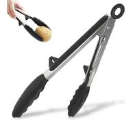 Pinzas De Cocina De Silicona Y Acero Inoxidable De 27 Cm Con Soporte, Con Mango Antideslizante, Resistentes Al Calor, Perfectas Para Usar Como Pinzas Para Carne O Parrilla