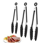 Pinzas De Cocina Para Cocinar,3 Piezas Utensilios Antiadherentes - Pinzas De Acero Inoxidable Con Puntas De Silicona Para Freidora De Aire | Para Cocinar En La Cocina Alimentos BBQ Camping Ensalada Se