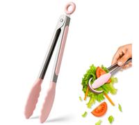 Pinzas de cocina, Pinzas de barbacoa, Pinza para cocinar, Material de acero inoxidable con silicona, Apta para alimentos, Pinza Ensalada, Libre de BPA, Mango Anti-Deslizante, Rosa, Longitud 21.4 cm