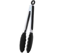 Pinzas de cocina, Pinzas de barbacoa, Pinza para cocinar, Material de acero inoxidable con silicona, Apta para alimentos, Pinza Ensalada, Libre de BPA, Mango Anti-Deslizante, Negro, Longitud 34 cm