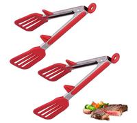 Pinzas de Cocina, Pinzas para Servir de Silicona de Acero Inoxidable de 9 Pulgadas/12 Pulgadas, Pinzas para Espátula para Alimentos, Pinzas para Cocinar, Espátula Antiadherente (Rojo, 12inch-2Pcs)