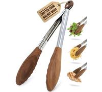 Pinzas de Cocina Profesionales con Puntas de Madera de Nogal Natural 30cm - Pinzas Cocina Antiadherentes de Acero Inoxidable para Ensalada, Parrilla y BBQ, Sin BPA, Boxiki Kitchen