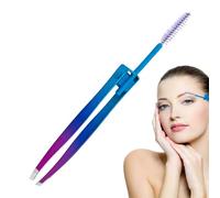 Pinzas de depilación - Herramienta de corte de cejas 2 en 1 de acero inoxidable con cepillo - Cepillo doble para párpados, aplicador de pestañas postizas, depilación encarnada para bolso