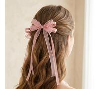 Pinzas de encaje de gran tamaño, 1 par de lazos grandes de coqueta con cintas largas para estética de colas de caballo dobles (rosa, talla única)