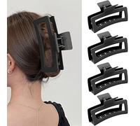 Pinzas de garra extragrandes negras de 5 pulgadas para cabello grueso y largo, paquete de 4 pinzas de garra jumbo XL, pinzas rectangulares antideslizantes mate de gran tamaño para mujer, clip de