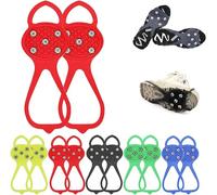 Pinzas de hielo para botas y zapatos, crampones, tacos de nieve antideslizantes con picos de acero resistentes para invierno, caminar, senderismo, escalada al aire libre (rojo, adultos)