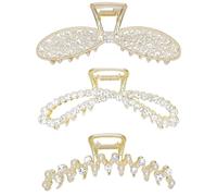 Pinzas de metal con diamantes de imitación para el pelo, tamaño grande, pinzas para el pelo con perlas de imitación, accesorios para mujeres, adultos, novias (paquete de 3)