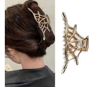 Pinzas de metal para el pelo de aleación, 1 pinza de metal para cabello fino y grueso, estilo punk y Y2K (telaraña dorada)