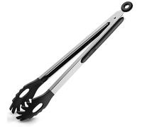 Pinzas de pasta para espaguetis, pinzas de silicona resistentes al calor de 12 pulgadas para servir alimentos, cocinar, ensalada, fideos de espagueti, antiadherentes (12 pulgadas, negro)