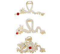 Pinzas de pelo de metal con diseño de dragón de moda de 4.7 pulgadas con perlas artificiales de diamantes de imitación antideslizantes de 4.3 pulgadas, pinzas grandes para el cabello de 4.5 pulgadas,