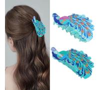 Pinzas de pelo de pavo real, 2 pinzas de acetato de celulosa, pinzas grandes para mujer
