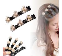 Pinzas de pelo trenzadas con piedra de cristal brillante, pinzas de pelo trenzadas para mujer, pinzas de pelo cortas para pico de pato, pinzas de pelo trenzadas para mujeres y niñas (perla-B)