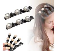 Pinzas de pelo trenzadas con piedra de cristal brillante, pinzas de pelo trenzadas para mujer, pinzas cortas para el pelo de pato, pinzas trenzadas para mujeres y niñas (perla-C)