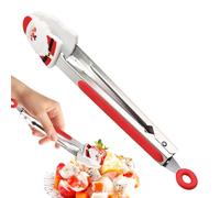 Pinzas de silicona para cocina, de acero inoxidable de 22,8 cm, con temática navideña, antiadherentes, resistentes al calor, para ensalada, hielo, freír, servir, horno