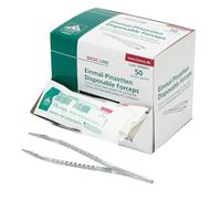 Pinzas desechables de plástico de 12 cm | PS transparente | Estéril empaquetado individualmente | Basic Line | Pinzas de precisión para medicina, cosméticos, laboratorio, primeros auxilios