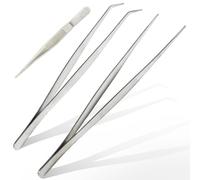 Pinzas dobladas biseladas de acero inoxidable de 25 cm, profesionales, antideslizantes, largas y rectas, 2 pinzas anguladas para animales acuáticos, corales, manualidades con 1 pinza recta de 125 mm