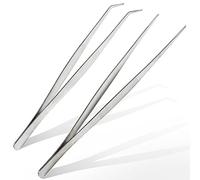 Pinzas dobladas para romas, 25 cm, acero inoxidable, profesional, antideslizantes, largas, rectas, juego de 2 pinzas en ángulo para mascotas acuáticas, corales