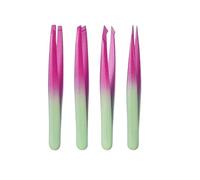 Pinzas for depilación, herramienta de maquillaje cejas Color degradado, cortadora inclinada acero inoxidable, y para Cejas, Pestañas, Vellos Encarnados(Red Green 4Pcs)