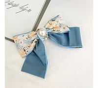 Pinzas for el cabello, versión coreana de la nueva horquilla, pasta de tela impresa, color perla, lazo a juego, clip de resorte, horquilla, clip superior de cola de caballo femenina(Blue print)