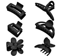 Pinzas negras para el pelo, paquete de 6 pinzas negras para cabello fino, pinzas de mandíbula antideslizantes mate, pinzas de garra de plátano y mariposa, accesorios para el cabello para mujeres y niñas