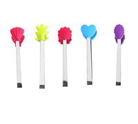 Pinzas para alimentos de acero inoxidable, pinzas para alimentos con forma de mano, silicona de acero inoxidable, mini niños coloridos para servir cubitos de hielo, frutas, azúcar, barbacoa, 5 piezas