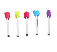 Pinzas para alimentos de acero inoxidable, pinzas para alimentos con forma de mano, silicona de acero inoxidable, mini niños coloridos para servir cubitos de hielo, frutas, azúcar, barbacoa, 5 piezas