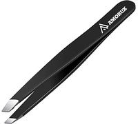 Pinzas para Cejas Oblicuas Profesionales - Punta Mejorada, Acero Inoxidable para Depilar, Cerdas Encarnadas Faciales, Faldas (Negro)