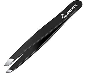 Pinzas para Cejas Oblicuas Profesionales - Punta Mejorada, Acero Inoxidable para Depilar, Cerdas Encarnadas Faciales, Faldas (Negro)