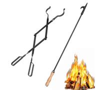 Pinzas para chimenea de 26 pulgadas y pozo de fuego de 32 pulgadas, pinzas de leña para estufa de leña, pinzas de hierro forjado negro resistente para fogata, chimenea, hogueras, uso en interiores y