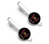 Pinzas para corbata con la bandera de Marruecos y alas de los moros, plateadas, redondas, para hombre. Juego de 2 pinzas para corbata, ideales para bodas, aniversarios, negocios y graduaciones.