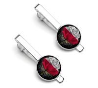 Pinzas para corbata con la bandera de Polonia y la rosa polaca, plateadas, redondas, para hombre. Juego de 2 pinzas para corbata, ideales para aniversarios de boda, negocios y graduaciones.