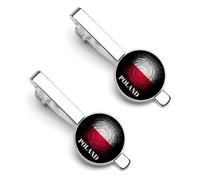 Pinzas para corbata con la bandera polaca desgastada, plateadas, redondas, para hombre. Juego de 2 pinzas para corbata, ideales para aniversarios de boda, negocios y graduaciones.