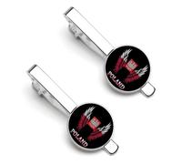 Pinzas para corbata con la bandera polaca y alas, plateadas, redondas, para hombre. Juego de 2 pinzas para corbata, ideales para aniversarios de boda, negocios y graduaciones.