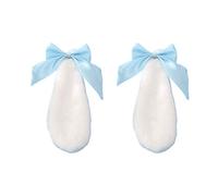 Pinzas para el cabello Chenpaif, pinzas para el cabello Kawaii Women Girls Cute Rabbit Bunny Plush Lop Ears Horquilla Color caramelo Cinta Bowknot Cosplay Accesorios para el cabello White Rabbit Ears Light Blue Bow