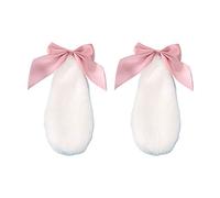Pinzas para el cabello Chenpaif, pinzas para el cabello Kawaii Women Girls Cute Rabbit Bunny Plush Lop Ears Horquilla Candy Color Ribbon Bowknot Cosplay Accesorios para el cabello White Rabbit Ears White Root Harina Harina Bow
