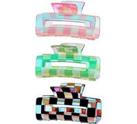 Pinzas para el pelo a cuadros, pinzas rectangulares a cuadros medianas multicolor para mujer, pinzas acrílicas para peinar, accesorios para cabello fino y grueso (paquete de 3)