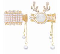 Pinzas para el pelo con borlas de perlas y diamantes de imitación para mujer, pinza de pelo redonda, pinzas de pelo de ciervo, pinzas de metal para niñas (paquete de 2)