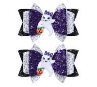Pinzas para el pelo con diseño de fantasmas de Halloween para niñas, lindas pinzas para el pelo con purpurina de 3 capas, accesorios brillantes para el cabello para fiesta de Halloween, negro, blanco