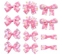 Pinzas para el pelo con diseño floral de margaritas de primavera para niñas, 12 unidades de 3 pulgadas, cinta de grogrén rosa intenso, lazos para el pelo, clip de cocodrilo, accesorio de decoración de
