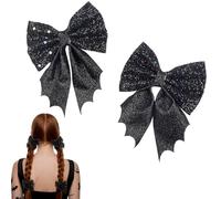 Pinzas para el pelo con lazo de murciélago de Halloween, 2 piezas de cuero negro con purpurina y alas de murciélago, pasadores para el pelo con pinzas de cocodrilo de 4 pulgadas, accesorios para el