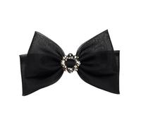 Pinzas para el pelo con lazo para mujer, con diamantes de cristal, tocado de malla para fiesta de cumpleaños (negro)