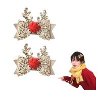 Pinzas para el pelo con purpurina para el pelo, 2 pinzas para el pelo con diseño de cuernos de ciervo, accesorios para el pelo de Navidad, 2 pinzas para el pelo de reno navideño, pasadores dorados
