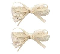 Pinzas para el pelo de encaje y satén, marfil, estilo francés, para mujer, 9 cm x 5 cm, 2 piezas