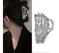 Pinzas para el pelo de Halloween con diseño de mano fantasma de metal con diseño de mano de esqueleto plateado, pasadores para cabello grueso o fino para mujeres, accesorios para el cabello de