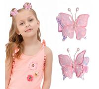 Pinzas para el pelo de mariposa, lazos de encaje bordados, horquillas de mariposa para el pelo, accesorios para el pelo de boda para mujeres y niñas, decoración de fiesta de primavera y verano (rosa)