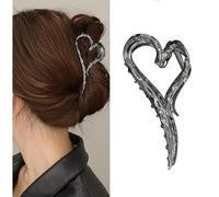 Pinzas para el pelo de metal negro con diseño de corazón grande para cabello grueso o fino, pinzas de sujeción fuerte, elegantes y antideslizantes, para mujer, accesorios para el cabello Y2K