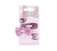 Pinzas para el Pelo de Minnie Mouse - Color Rosa - Ideales para Decorar los Peinados - Con Lazo en la Parte Superior y Purpurina - Producto Original Diseñado en España