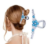 Pinzas para el pelo de piedra azul extra para mujer, pinzas de metal grandes de 4.5 pulgadas, piedra plateada, flor del sol, garra occidental para cabello fino y grueso (C)