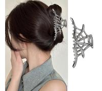 Pinzas para el pelo de telaraña plateada para mujer, pinzas para el pelo de red de araña de Halloween, pinzas de metal plateadas, lindas pinzas de mandíbula de sujeción fuerte, accesorios de peinado