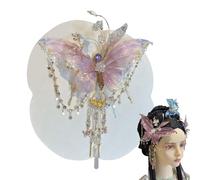 Pinzas para el pelo florales | Pinza china con purpurina - Lazo de seda brillante borlas rosas elegantes para la escuela, graduación, cosplay, festival, dama de, baile diario